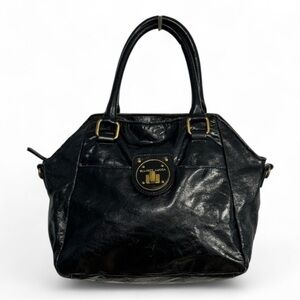 Elliott Lucca Satchel Black Leather Top Handle Bag Purse Handbag